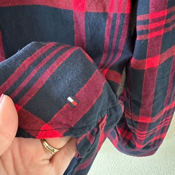 Tommy Hilfiger 100% Cotton Red Plaid Button Front Pullover Size L - Picture 4 of 6